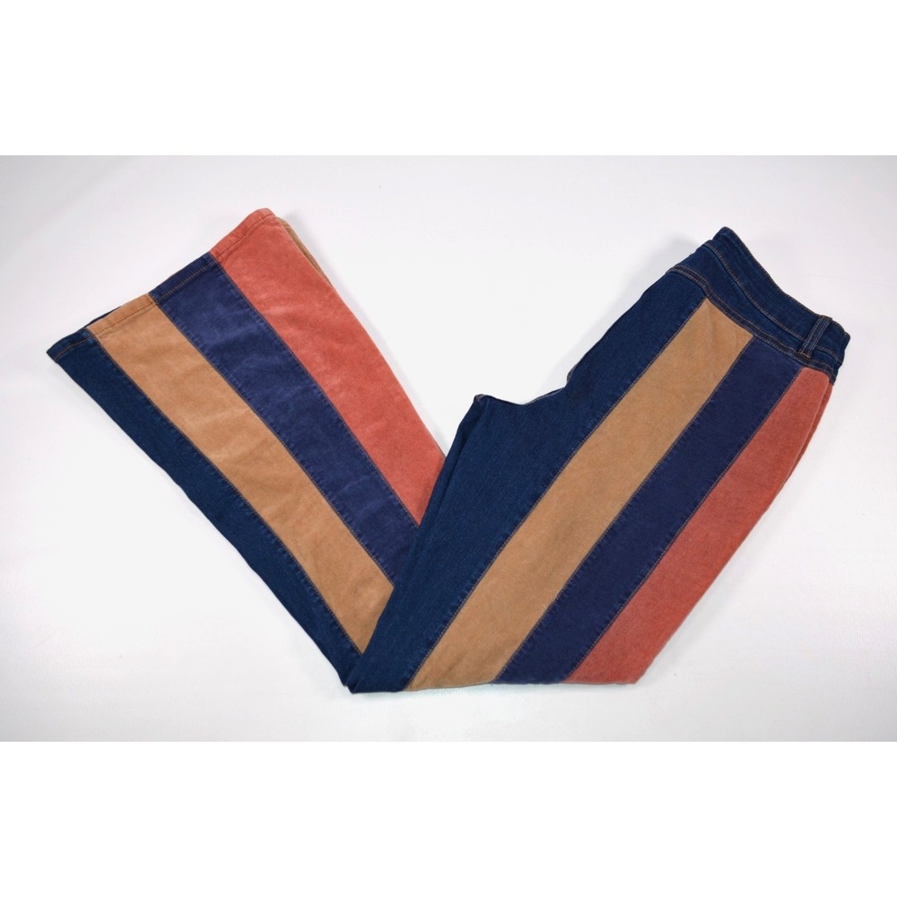 Versona Flare Jeans Womens Modern 10 Striped Patchwork Colorblock 70s Boho